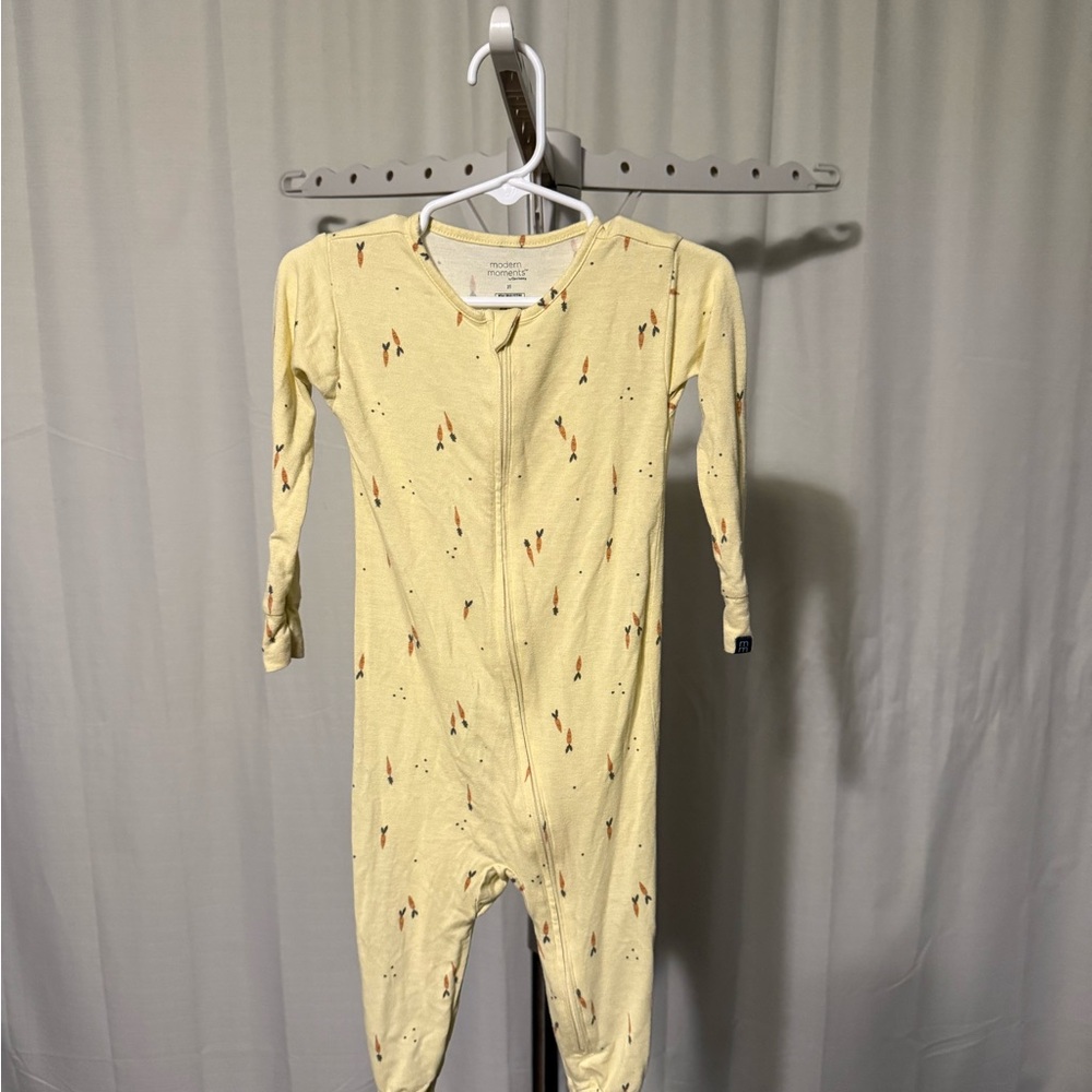 Yellow Kids One Piece with Carrot Pattern